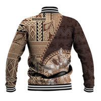 Samoa Siapo Elegant Baseball Jacket Hibiscus Chocolate Brown Motifs LT05 - Polynesian Pride