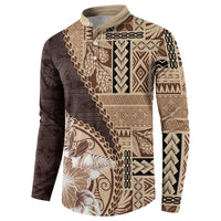 Samoa Siapo Elegant Button Sweatshirt Hibiscus Chocolate Brown Motifs - Polynesian Pride