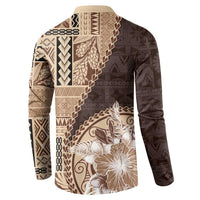 Samoa Siapo Elegant Button Sweatshirt Hibiscus Chocolate Brown Motifs - Polynesian Pride