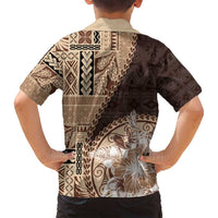 Samoa Siapo Elegant Family Matching Long Sleeve Bodycon Dress and Hawaiian Shirt Hibiscus Chocolate Brown Motifs - Polynesian Pride