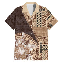 Samoa Siapo Elegant Family Matching Mermaid Dress and Hawaiian Shirt Hibiscus Chocolate Brown Motifs - Polynesian Pride