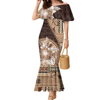 Samoa Siapo Elegant Family Matching Mermaid Dress and Hawaiian Shirt Hibiscus Chocolate Brown Motifs - Polynesian Pride