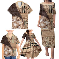 Samoa Siapo Elegant Family Matching Puletasi and Hawaiian Shirt Hibiscus Chocolate Brown Motifs - Polynesian Pride