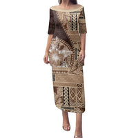 Samoa Siapo Elegant Family Matching Puletasi and Hawaiian Shirt Hibiscus Chocolate Brown Motifs - Polynesian Pride