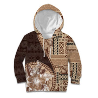 Samoa Siapo Elegant Kid Hoodie Hibiscus Chocolate Brown Motifs - Polynesian Pride
