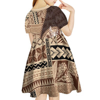 Samoa Siapo Elegant Kid Short Sleeve Dress Hibiscus Chocolate Brown Motifs - Polynesian Pride