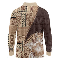 Samoa Siapo Elegant Long Sleeve Polo Shirt Hibiscus Chocolate Brown Motifs LT05 - Polynesian Pride