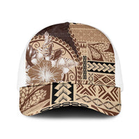 Samoa Siapo Elegant Mesh Trucker Cap Hibiscus Chocolate Brown Motifs LT05 One Size White Brown - Polynesian Pride