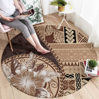 Samoa Siapo Elegant Round Carpet Hibiscus Chocolate Brown Motifs - Polynesian Pride