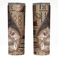 Samoa Siapo Elegant Skinny Tumbler Hibiscus Chocolate Brown Motifs LT05 Brown - Polynesian Pride