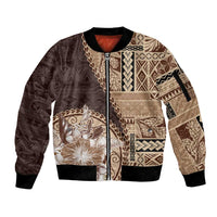Samoa Siapo Elegant Sleeve Zip Bomber Jacket Hibiscus Chocolate Brown Motifs LT05 Unisex Brown - Polynesian Pride