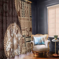 Samoa Siapo Elegant Window Curtain Hibiscus Chocolate Brown Motifs - Polynesian Pride
