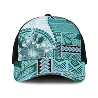Samoa Siapo Elegant Baseball Net Cap Hibiscus Teal Motifs LT05 One Size Black Teal - Polynesian Pride
