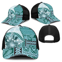 Samoa Siapo Elegant Baseball Net Cap Hibiscus Teal Motifs - Polynesian Pride