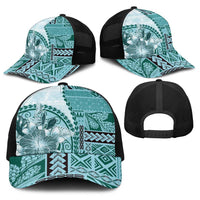 Samoa Siapo Elegant Baseball Net Cap Hibiscus Teal Motifs LT05 - Polynesian Pride