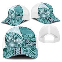 Samoa Siapo Elegant Baseball Net Cap Hibiscus Teal Motifs LT05 - Polynesian Pride