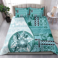 Samoa Siapo Elegant Bedding Set Hibiscus Teal Motifs - Polynesian Pride
