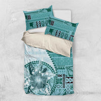 Samoa Siapo Elegant Bedding Set Hibiscus Teal Motifs - Polynesian Pride