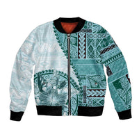 Samoa Siapo Elegant Bomber Jacket Hibiscus Teal Motifs LT05 Unisex Teal - Polynesian Pride