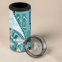 Samoa Siapo Elegant 4 in 1 Can Cooler Tumbler Hibiscus Teal Motifs - Polynesian Pride