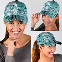 Samoa Siapo Elegant Classic Cap Hibiscus Teal Motifs LT05 - Polynesian Pride