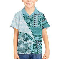 Samoa Siapo Elegant Family Matching Puletasi and Hawaiian Shirt Hibiscus Teal Motifs - Polynesian Pride