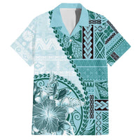 Samoa Siapo Elegant Family Matching Summer Maxi Dress and Hawaiian Shirt Hibiscus Teal Motifs - Polynesian Pride