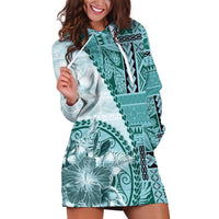 Samoa Siapo Elegant Hoodie Dress Hibiscus Teal Motifs LT05 Teal - Polynesian Pride