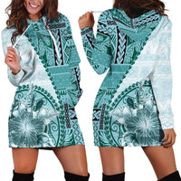 Samoa Siapo Elegant Hoodie Dress Hibiscus Teal Motifs LT05 - Polynesian Pride