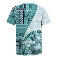 Samoa Siapo Elegant Rugby Jersey Hibiscus Teal Motifs - Polynesian Pride