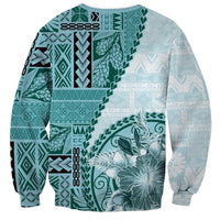 Samoa Siapo Elegant Sweatshirt Hibiscus Teal Motifs - Polynesian Pride