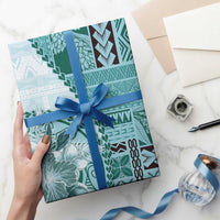 Samoa Siapo Elegant Wrapping Paper Hibiscus Teal Motifs - Polynesian Pride