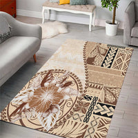Samoa Siapo Elegant Area Rug Hibiscus Beige Motifs - Polynesian Pride