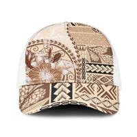 Samoa Siapo Elegant Baseball Net Cap Hibiscus Beige Motifs - Polynesian Pride