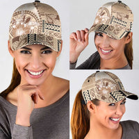 Samoa Siapo Elegant Classic Cap Hibiscus Beige Motifs LT05 - Polynesian Pride