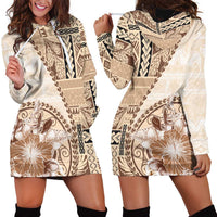 Samoa Siapo Elegant Hoodie Dress Hibiscus Beige Motifs LT05 - Polynesian Pride