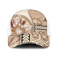 Samoa Siapo Elegant Mesh Trucker Cap Hibiscus Beige Motifs LT05 One Size White Beige - Polynesian Pride