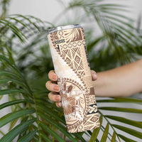 Samoa Siapo Elegant Skinny Tumbler Hibiscus Beige Motifs LT05 - Polynesian Pride