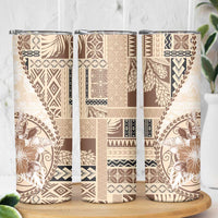 Samoa Siapo Elegant Skinny Tumbler Hibiscus Beige Motifs LT05 - Polynesian Pride