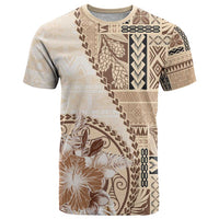 Samoa Siapo Elegant T Shirt Hibiscus Beige Motifs - Polynesian Pride