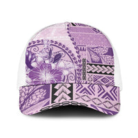 Samoa Siapo Elegant Baseball Net Cap Hibiscus Violet Motifs LT05 One Size White Violet - Polynesian Pride