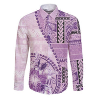 Samoa Siapo Elegant Family Matching Long Sleeve Bodycon Dress and Hawaiian Shirt Hibiscus Violet Motifs - Polynesian Pride