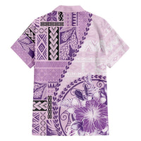 Samoa Siapo Elegant Family Matching Off Shoulder Maxi Dress and Hawaiian Shirt Hibiscus Violet Motifs - Polynesian Pride