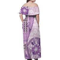 Samoa Siapo Elegant Family Matching Off Shoulder Maxi Dress and Hawaiian Shirt Hibiscus Violet Motifs - Polynesian Pride