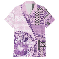 Samoa Siapo Elegant Family Matching Puletasi and Hawaiian Shirt Hibiscus Violet Motifs - Polynesian Pride