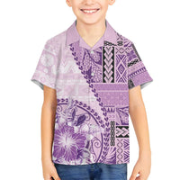 Samoa Siapo Elegant Family Matching Summer Maxi Dress and Hawaiian Shirt Hibiscus Violet Motifs - Polynesian Pride