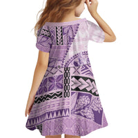 Samoa Siapo Elegant Kid Short Sleeve Dress Hibiscus Violet Motifs - Polynesian Pride
