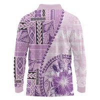 Samoa Siapo Elegant Long Sleeve Polo Shirt Hibiscus Violet Motifs LT05 - Polynesian Pride
