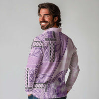 Samoa Siapo Elegant Long Sleeve Polo Shirt Hibiscus Violet Motifs LT05 - Polynesian Pride