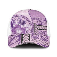 Samoa Siapo Elegant Mesh Trucker Cap Hibiscus Violet Motifs LT05 One Size White Violet - Polynesian Pride